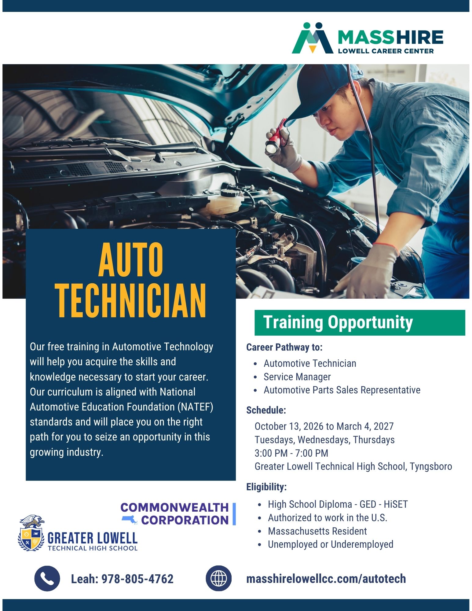 Training Flyer for the Auto Tech program