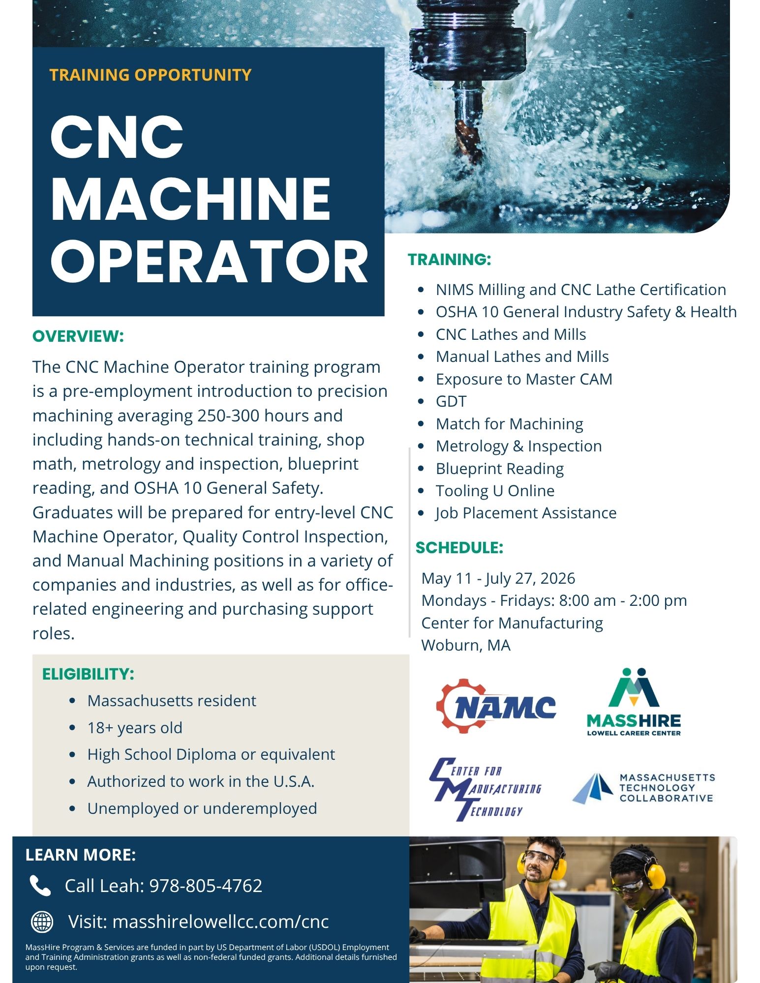 Flyer for CNC Machine Operator Program