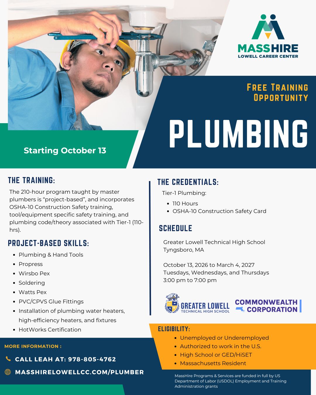 Training Flyer for Plumbing program
